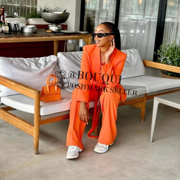 BLOGGERS FAV ZARA ORANGE BELTED TUXEDO COLLAR BLAZER - Picture 10 of 14